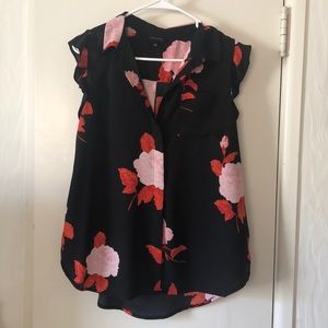 COPY - Black and floral button up blouse